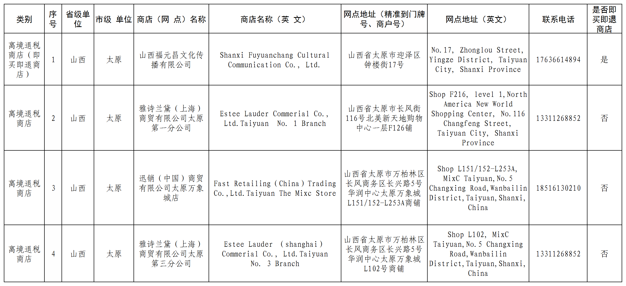 山西省第四批离境退税商店4.png